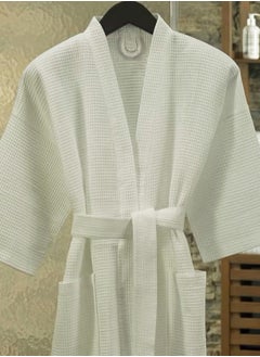 MAXQON Bathrobe (Unisex) - 100% Cotton Waffle Highly Absorbent Super Soft Bathrobes For Women & Men- Adult Size, Color White  - Image 3