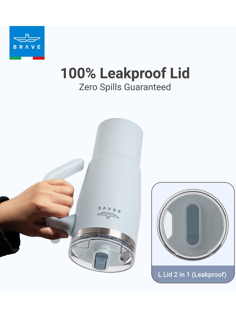 بريف تمب جارد تمبلر 950مل - 18/8 ستانلس ستيل ترافل ماج, ثيرمال كوفي كوب, 2-إن-1 ليكبروف ليد وذ سترو & روتيتينج هاندل, إنسوليتد هوت & كولد بيفيرج ماج, كار كوب هولدر كومباتيبيل, ديورابل & ريوسابل كوفي ترافل ماج (توركويز لايت جراي) - Image 4