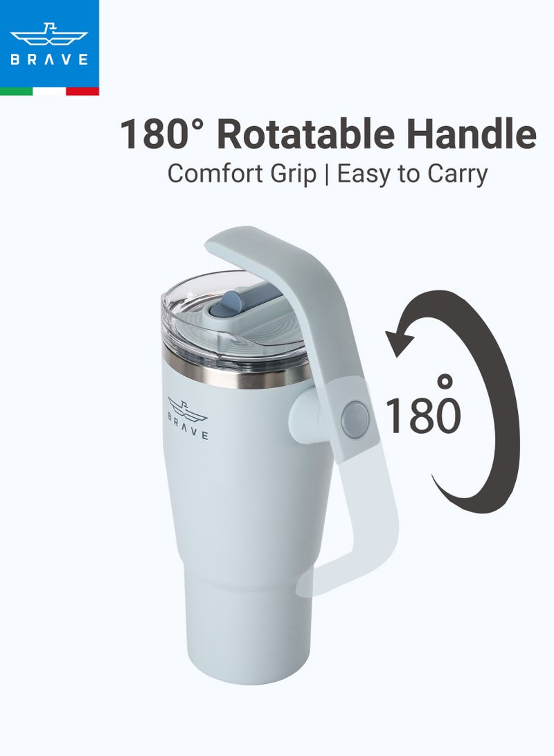 بريف تمب جارد تمبلر 950مل - 18/8 ستانلس ستيل ترافل ماج, ثيرمال كوفي كوب, 2-إن-1 ليكبروف ليد وذ سترو & روتيتينج هاندل, إنسوليتد هوت & كولد بيفيرج ماج, كار كوب هولدر كومباتيبيل, ديورابل & ريوسابل كوفي ترافل ماج (توركويز لايت جراي) - Image 5