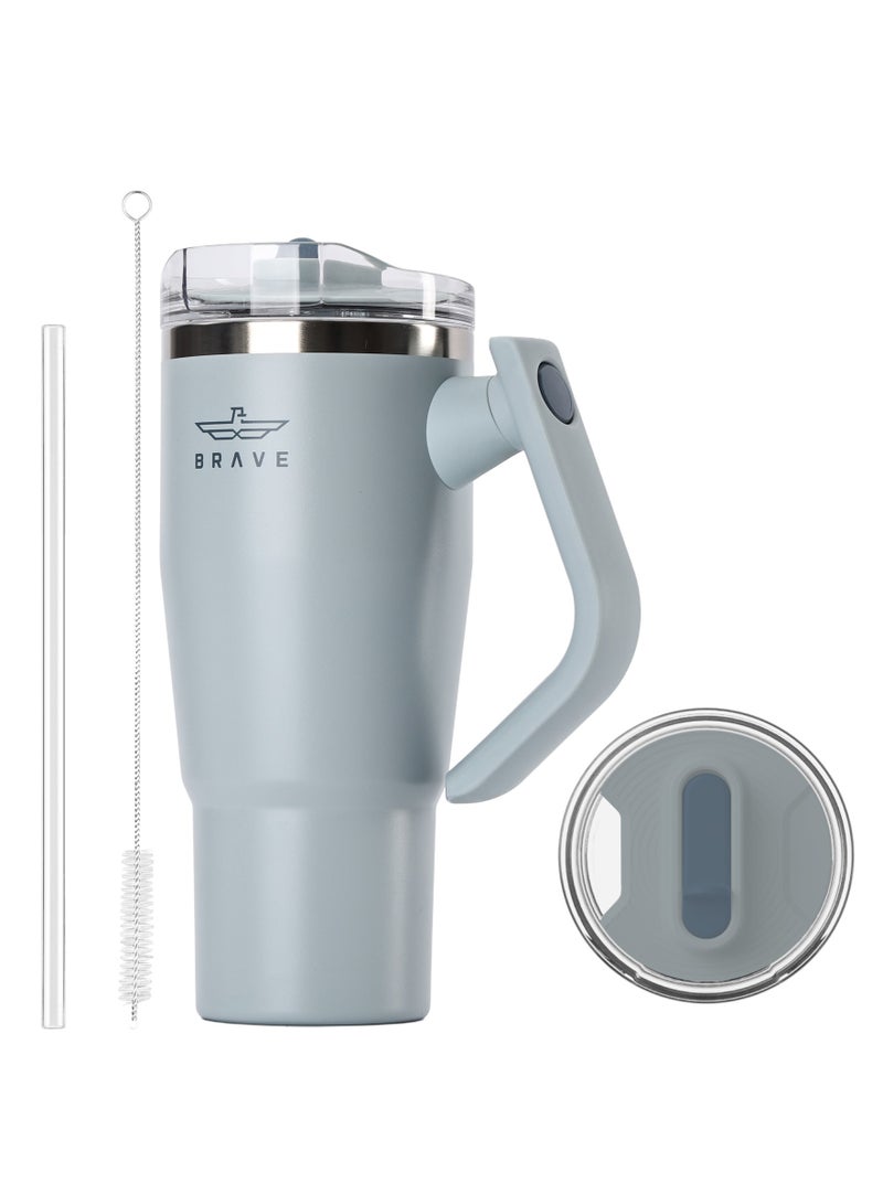 بريف تمب جارد تمبلر 950مل - 18/8 ستانلس ستيل ترافل ماج, ثيرمال كوفي كوب, 2-إن-1 ليكبروف ليد وذ سترو & روتيتينج هاندل, إنسوليتد هوت & كولد بيفيرج ماج, كار كوب هولدر كومباتيبيل, ديورابل & ريوسابل كوفي ترافل ماج (توركويز لايت جراي) - Image 1