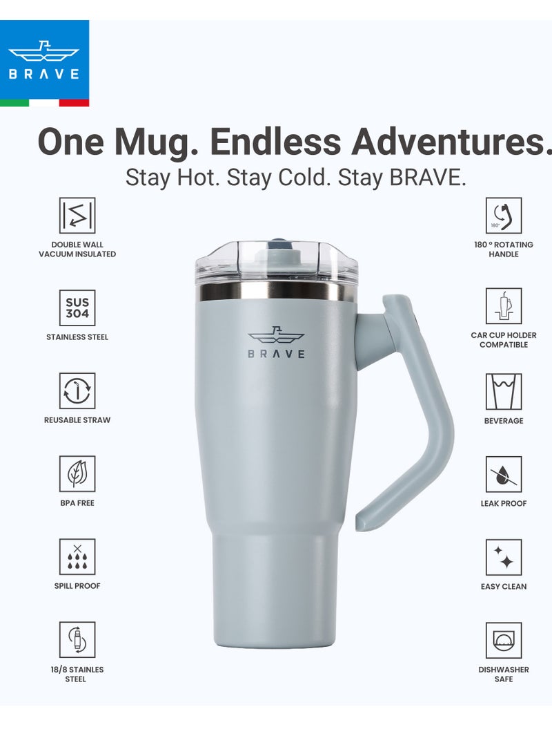 بريف تمب جارد تمبلر 950مل - 18/8 ستانلس ستيل ترافل ماج, ثيرمال كوفي كوب, 2-إن-1 ليكبروف ليد وذ سترو & روتيتينج هاندل, إنسوليتد هوت & كولد بيفيرج ماج, كار كوب هولدر كومباتيبيل, ديورابل & ريوسابل كوفي ترافل ماج (توركويز لايت جراي) - Image 3