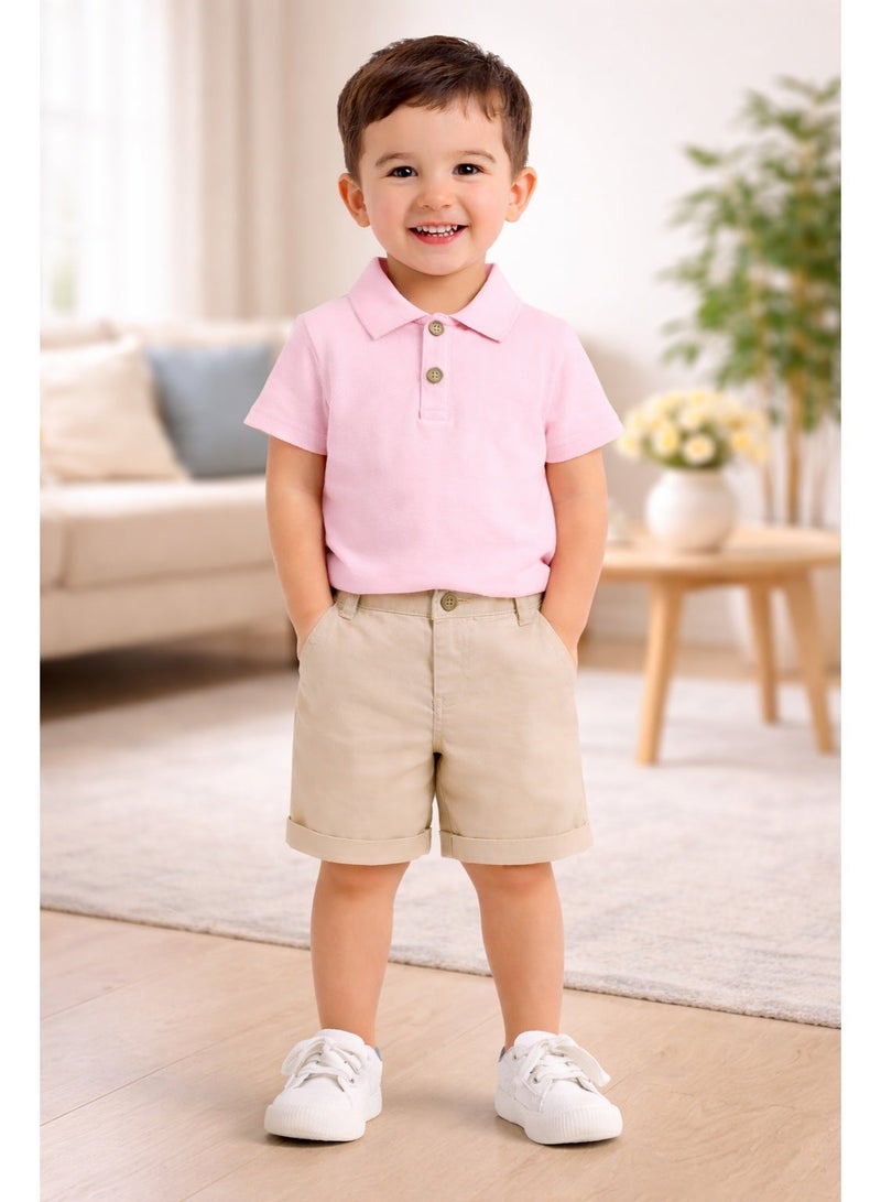 Smarties AE Boys Polo T-Shirt and Shorts Set (18 Months to 4 Years) – Cotton Blend Summer Outfit for Kids – Half Sleeve Collar Top with Elastic Waist Shorts – Casual Party Wear Clothing Set - Image 1
