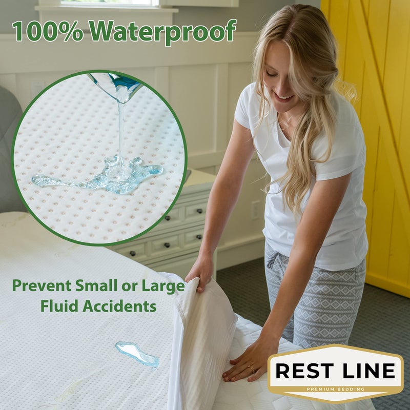 REST LINE PREMIUM BEDDING Twin Size 39x75â€ Premium Organic Cotton Waterproof Mattress Protector, 100% Cotton, Hypoallergenic, Cooling Mattress Pad Cover, Soft & Breathable Fitted Sheet Style up to 18" Deep - Rest Line - Image 2