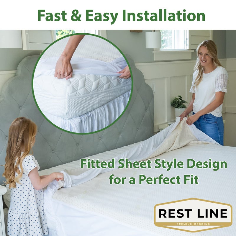 REST LINE PREMIUM BEDDING Twin Size 39x75â€ Premium Organic Cotton Waterproof Mattress Protector, 100% Cotton, Hypoallergenic, Cooling Mattress Pad Cover, Soft & Breathable Fitted Sheet Style up to 18" Deep - Rest Line - Image 5