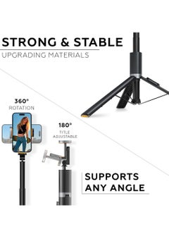 AMROAH 161cm/63,39" Portable Selfie Stick Tripod with Remote, Compact Photo Video Wireless Selfie Stick Tripod Stand 360° Rotate Travel for Cell Phones Apple iPhone Pro Max 15 14 13 Samsung Xiaomi GoPro  - Image 4