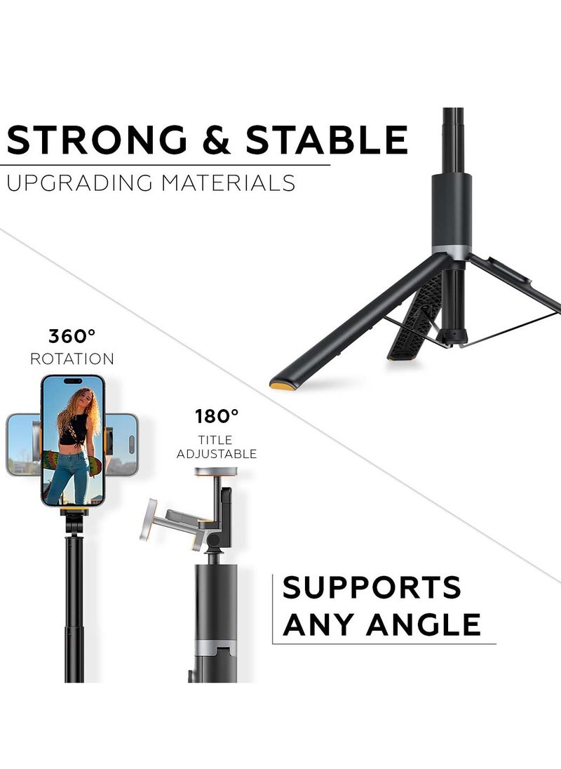 AMROAH 161cm/63,39" Portable Selfie Stick Tripod with Remote, Compact Photo Video Wireless Selfie Stick Tripod Stand 360° Rotate Travel for Cell Phones Apple iPhone Pro Max 15 14 13 Samsung Xiaomi GoPro  - Image 4