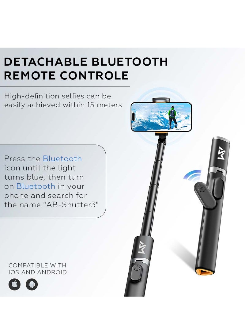 AMROAH 161cm/63,39" Portable Selfie Stick Tripod with Remote, Compact Photo Video Wireless Selfie Stick Tripod Stand 360° Rotate Travel for Cell Phones Apple iPhone Pro Max 15 14 13 Samsung Xiaomi GoPro  - Image 3