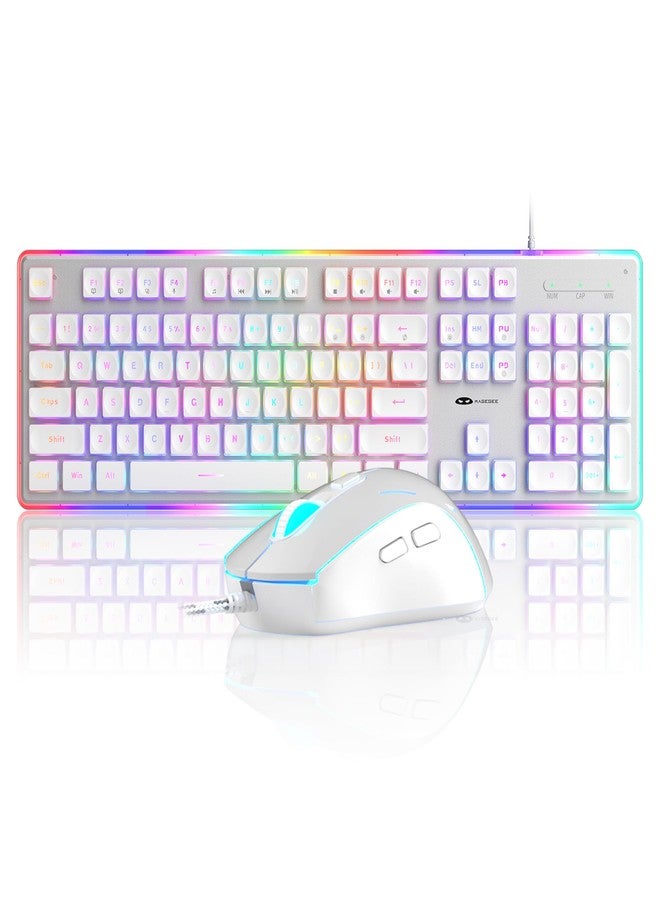 Camiysn Gaming Keyboard and Mouse, White 104 Keys RGB and 6 Speed RGB Mouse Combo, Pudding Keycaps Silent Computer Keyboard for Computer/PC/Laptop/Mac/Windows/Office - Image 1