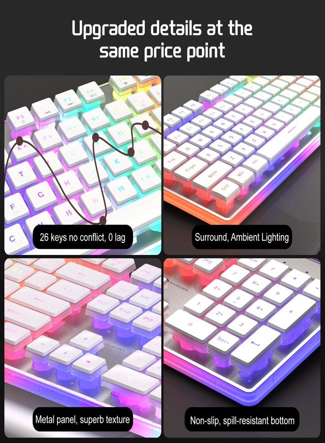 Camiysn Gaming Keyboard and Mouse, White 104 Keys RGB and 6 Speed RGB Mouse Combo, Pudding Keycaps Silent Computer Keyboard for Computer/PC/Laptop/Mac/Windows/Office - Image 3