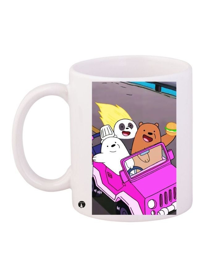 RYN Cartoon Printed Coffee Mug White/Pink/Grey 11ounce