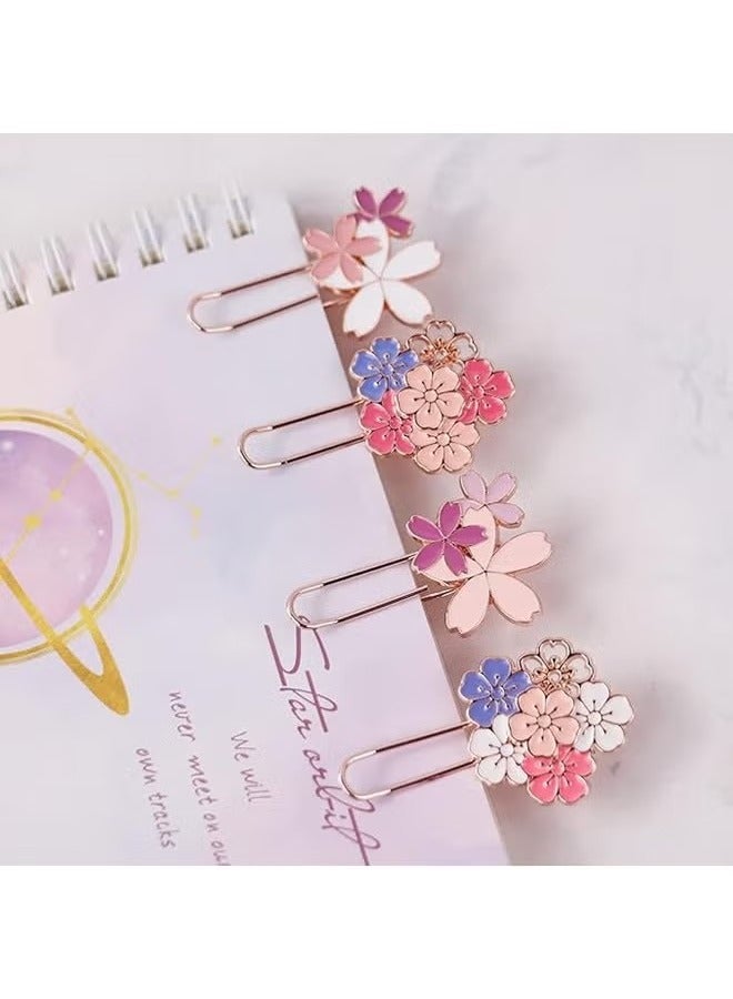 4 PCS Pink Flower Bookmarks, Paper Clip Bookmarks Metal Bookmark Set Kids and Girls Book Marker Decorative Floral Bookmarks Student Stationery Supplies for Reader, Book Lovers, Writers - Image 3