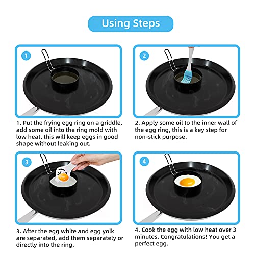 Ameupin Stainless Steel Egg Rings for Frying Eggs（4 Pack） - 3.5" Round Non Stick Griddle Rings with Oil Brush, Egg Sandwich/Pancake/Cooking Molds, Breakfast Maker Accessories & Egg Separator - Image 5