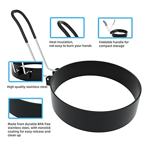 Ameupin Stainless Steel Egg Rings for Frying Eggs（4 Pack） - 3.5" Round Non Stick Griddle Rings with Oil Brush, Egg Sandwich/Pancake/Cooking Molds, Breakfast Maker Accessories & Egg Separator - Image 3