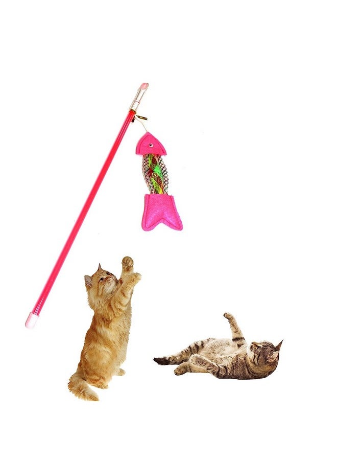 Sage Square Interactive Cat Toy Wand For Indoor Cats & Kittens, Cute Kitty Toys For Boredom, Fun Teaser Stick With Feathered Tassles & Dangling Toy  - Image 1