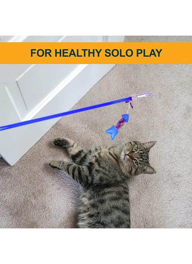 Sage Square Interactive Cat Toy Wand For Indoor Cats & Kittens, Cute Kitty Toys For Boredom, Fun Teaser Stick With Feathered Tassles & Dangling Toy  - Image 3