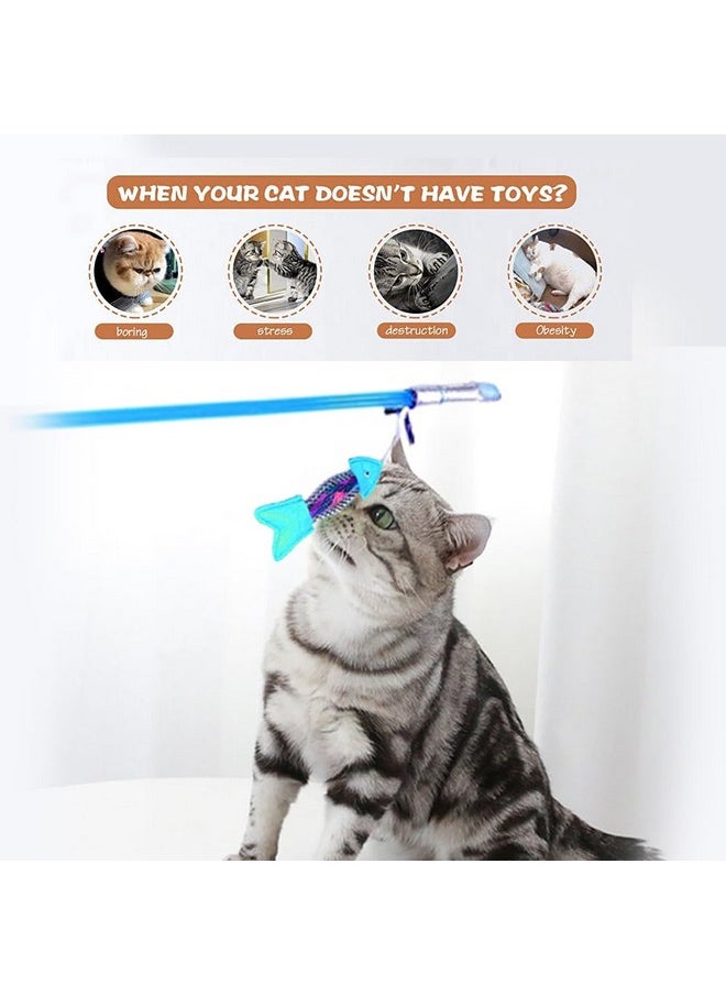 Sage Square Interactive Cat Toy Wand For Indoor Cats & Kittens, Cute Kitty Toys For Boredom, Fun Teaser Stick With Feathered Tassles & Dangling Toy  - Image 2