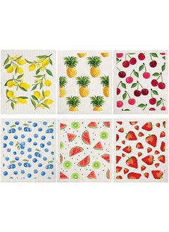 Patelai Mixed Fruit Swedish Kitchen Dishcloths Reusable Dish Towels Absorbent And Fast Dry Cleaning Cloths For Kitchen Blueberry Cherry Strawberry Lemon Pineapple Watermelon Cleaning Wipes (6 Pieces)  - Image 1