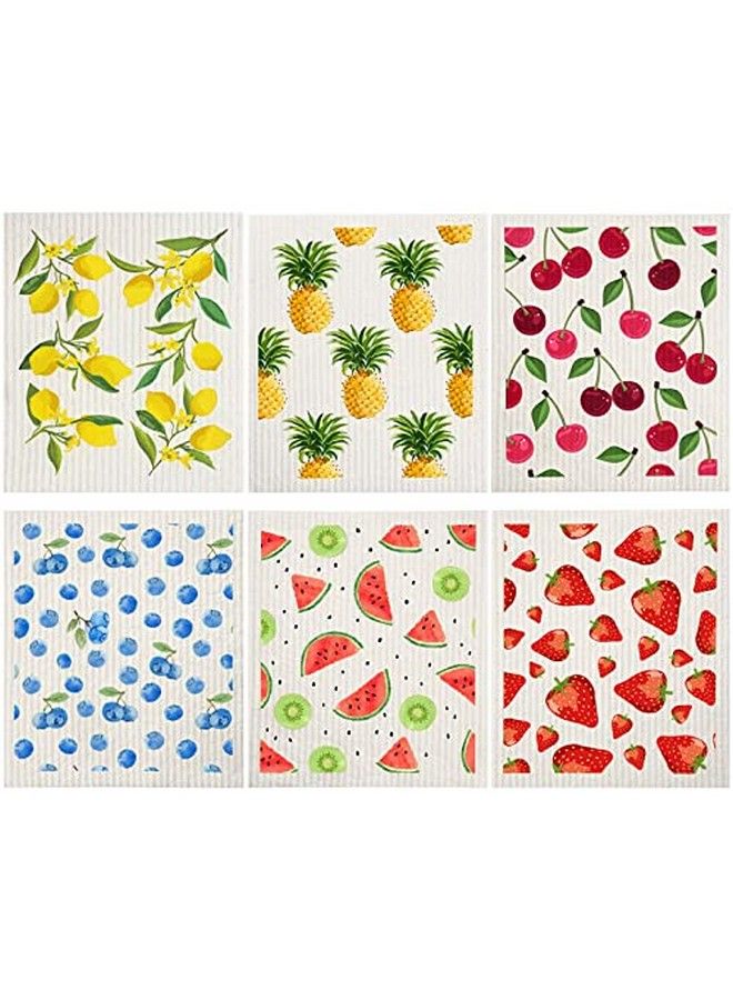 Patelai Mixed Fruit Swedish Kitchen Dishcloths Reusable Dish Towels Absorbent And Fast Dry Cleaning Cloths For Kitchen Blueberry Cherry Strawberry Lemon Pineapple Watermelon Cleaning Wipes (6 Pieces)  - Image 1