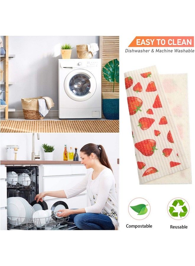 Patelai Mixed Fruit Swedish Kitchen Dishcloths Reusable Dish Towels Absorbent And Fast Dry Cleaning Cloths For Kitchen Blueberry Cherry Strawberry Lemon Pineapple Watermelon Cleaning Wipes (6 Pieces)  - Image 4