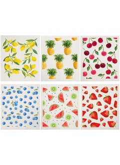 Patelai Mixed Fruit Swedish Kitchen Dishcloths Reusable Dish Towels Absorbent And Fast Dry Cleaning Cloths For Kitchen Blueberry Cherry Strawberry Lemon Pineapple Watermelon Cleaning Wipes (6 Pieces)  - Image 2