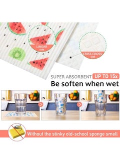 Patelai Mixed Fruit Swedish Kitchen Dishcloths Reusable Dish Towels Absorbent And Fast Dry Cleaning Cloths For Kitchen Blueberry Cherry Strawberry Lemon Pineapple Watermelon Cleaning Wipes (6 Pieces)  - Image 3