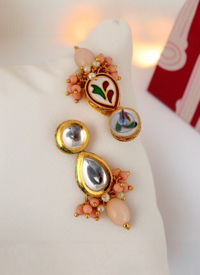 LUCKY JEWELLERY 18k Gold-Plated Meenakari Kundan-Studded & Beaded Jewellery Set - Image 5