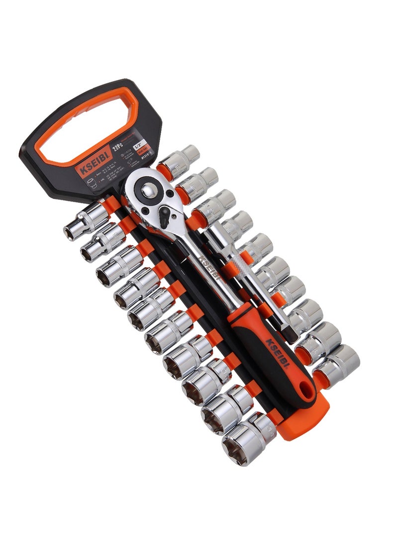 KSEIBI Hexagon Socket and Ratchet Set 3/8-Inch 12-Pc., Chrome Vanadium, Ideal, fit for Hex-Shaped Fastener Heads, For Mechanical and Automotive Work, Fixing Bicycles, Tightening or Loosening Bolts.  - Image 1