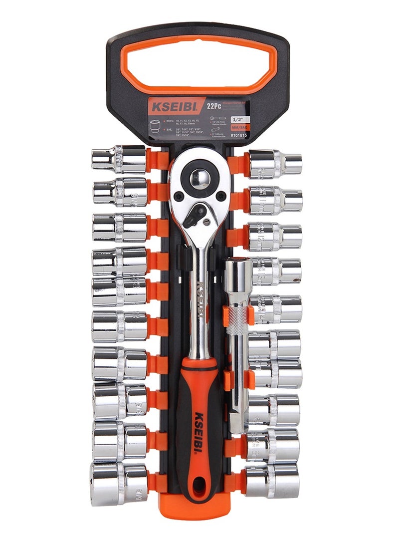 KSEIBI Hexagon Socket and Ratchet Set 3/8-Inch 12-Pc., Chrome Vanadium, Ideal, fit for Hex-Shaped Fastener Heads, For Mechanical and Automotive Work, Fixing Bicycles, Tightening or Loosening Bolts.  - Image 3