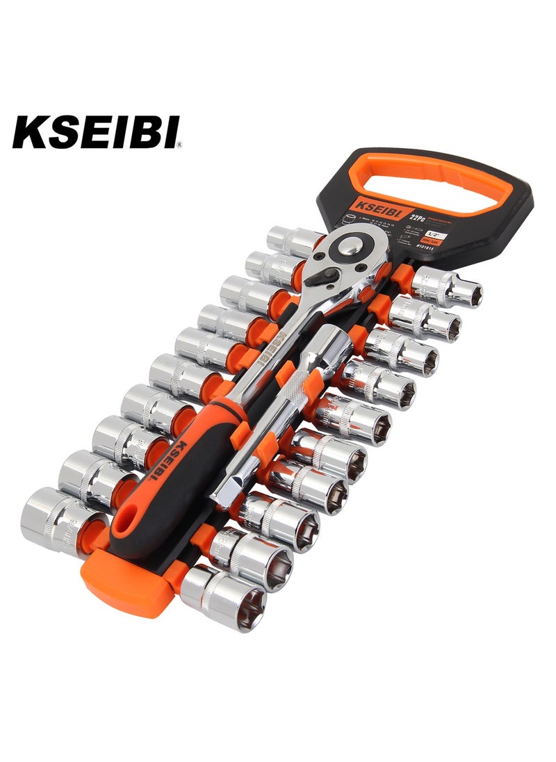KSEIBI Hexagon Socket and Ratchet Set 3/8-Inch 12-Pc., Chrome Vanadium, Ideal, fit for Hex-Shaped Fastener Heads, For Mechanical and Automotive Work, Fixing Bicycles, Tightening or Loosening Bolts.  - Image 2