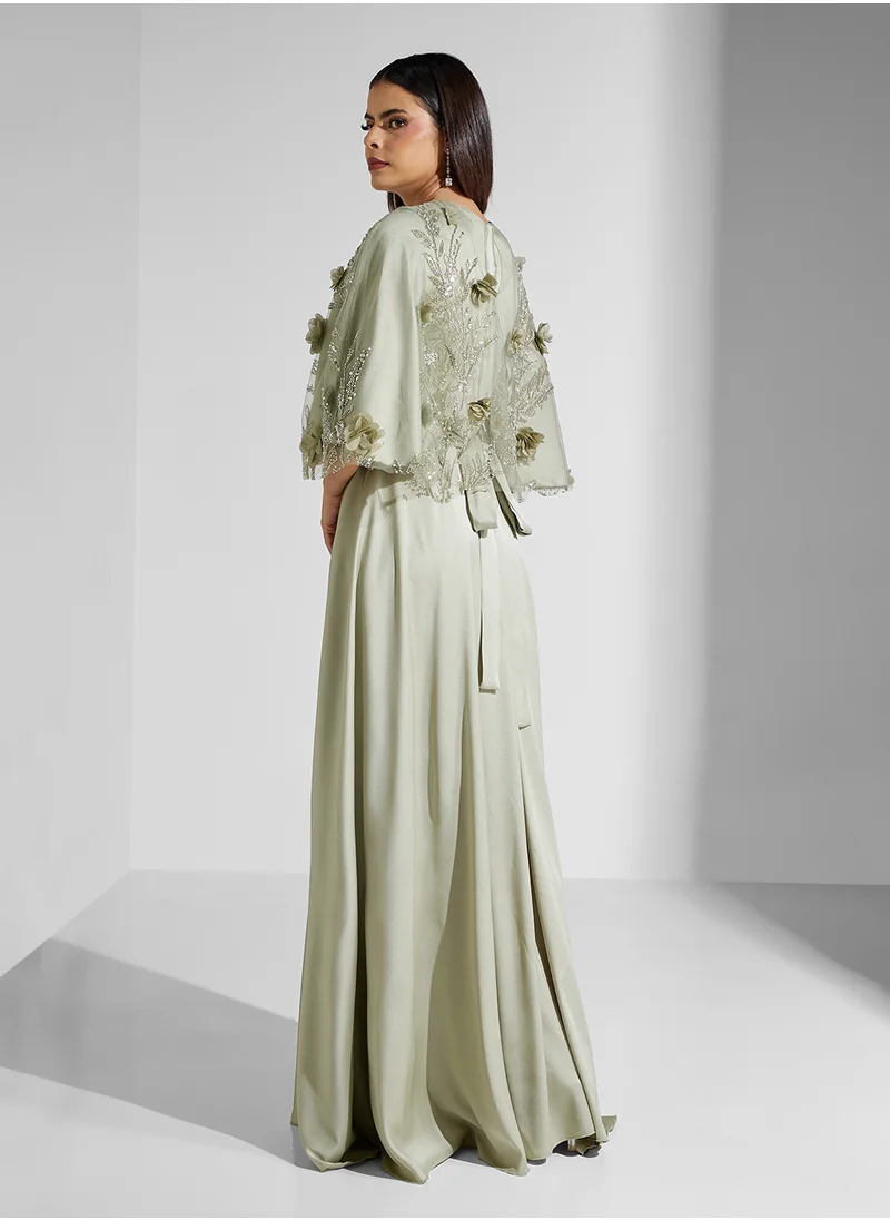 نمشي x Embellished A Line Dress With Cape Sleeves