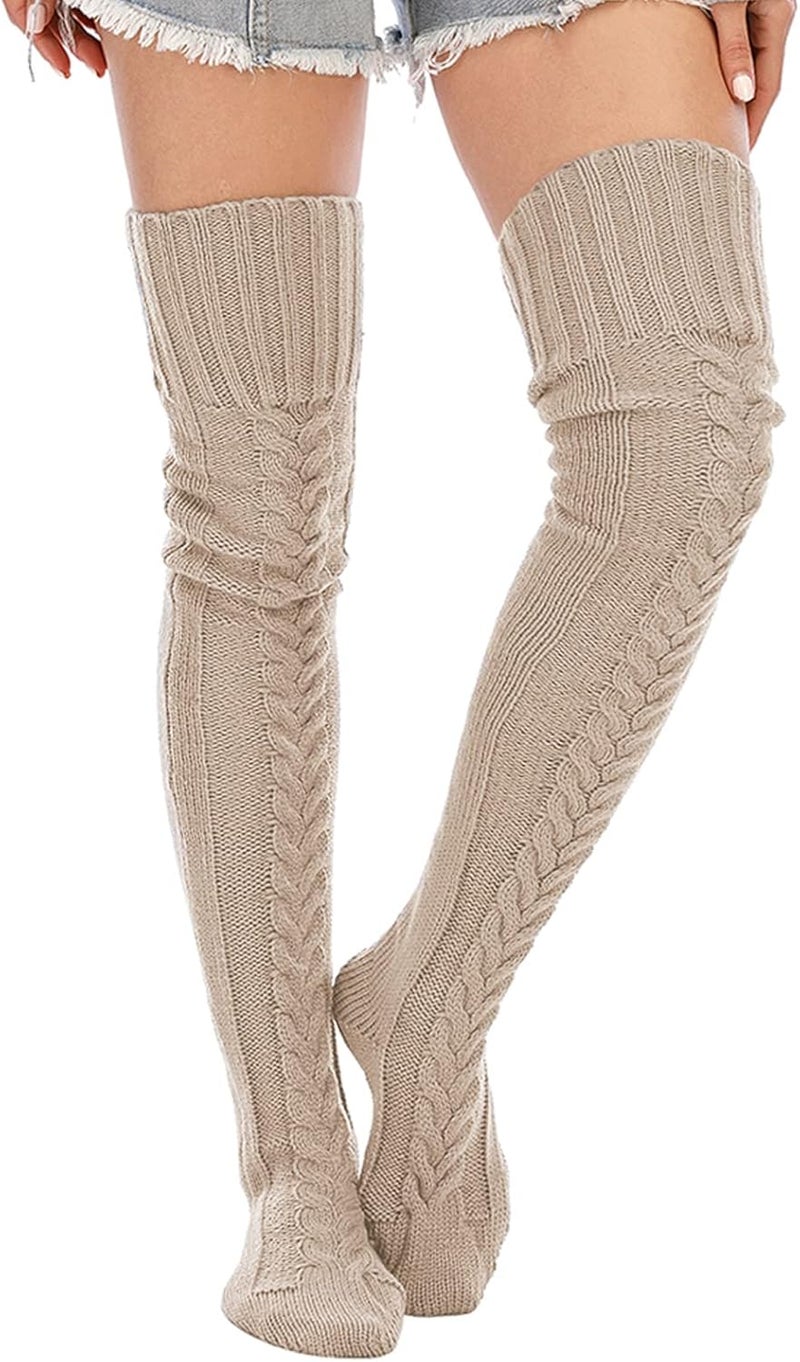 Women's Cable Knit Thigh High Socks Winter Boot Stockings Extra Long Over Knee High Leg Warmers