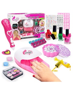 MUMS PLANET Kids Makeup Kit for Girls Toys, Nail Kit for Girls with Nail Dryer, Nail Stickers, Safe&Non-Toxic Kids Nail Polish Set for Girls from 6Years Old Nail Glam Salon Great Little Girls Toys for Christmas  - Image 1