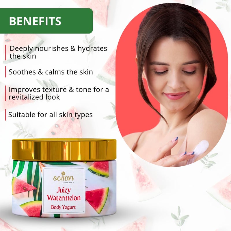 SCIIAN Body Yogurt-Watermelon (200ml) | Body Yogurt for Women & Men | Oil Free Moisturizer | Body Butter for Deep Hydration & Nourish Skin with Vitamin E | Body Cream for 48hrs Moisturization - Image 4