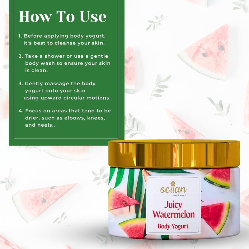 SCIIAN Body Yogurt-Watermelon (200ml) | Body Yogurt for Women & Men | Oil Free Moisturizer | Body Butter for Deep Hydration & Nourish Skin with Vitamin E | Body Cream for 48hrs Moisturization - Image 5