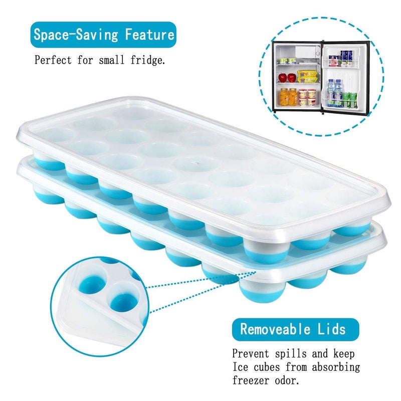 Clink Ice Cube Trays Easy Release-Odor free,Spill Resistant Lid Included,2 Pack, Small Size, Stackable 42 Cubes,Silicone(Blue) - Image 3