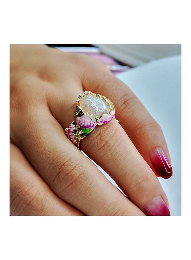 NIBEMINENT Lotus Designed Opal Studded Ring  - Image 3