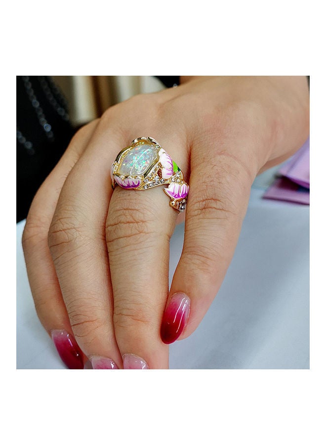 NIBEMINENT Lotus Designed Opal Studded Ring  - Image 4