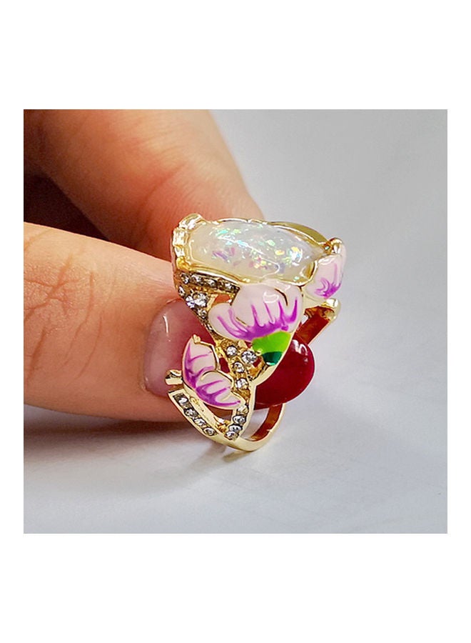 NIBEMINENT Lotus Designed Opal Studded Ring  - Image 2