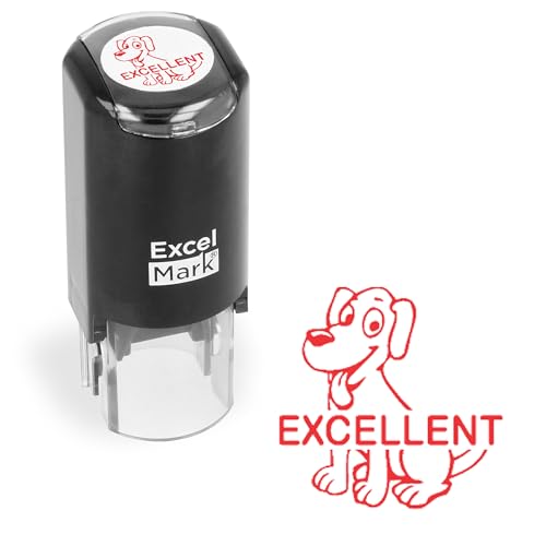 ExcelMark Excellent Dog - Self-Inking Round Teacher Stamp - Red Ink - Image 1