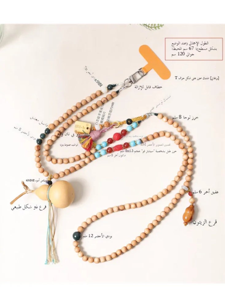 سلسلة هاتف طويلة من خشب العرعر الأحمر والعقيق الأحمر، سلسلة حبل للكتف للجوال، إكسسوار أنيق للنساء - Image 3