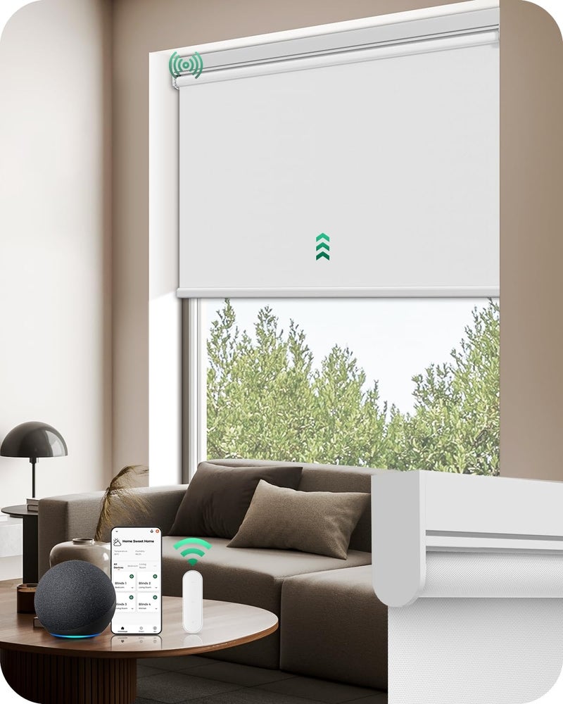 Allesin Motorized Roller Blinds with Remote Control for Windows Blackout Automatic Smart ShadesDry Battery Powered Electric Blind White 34 W x 72 H