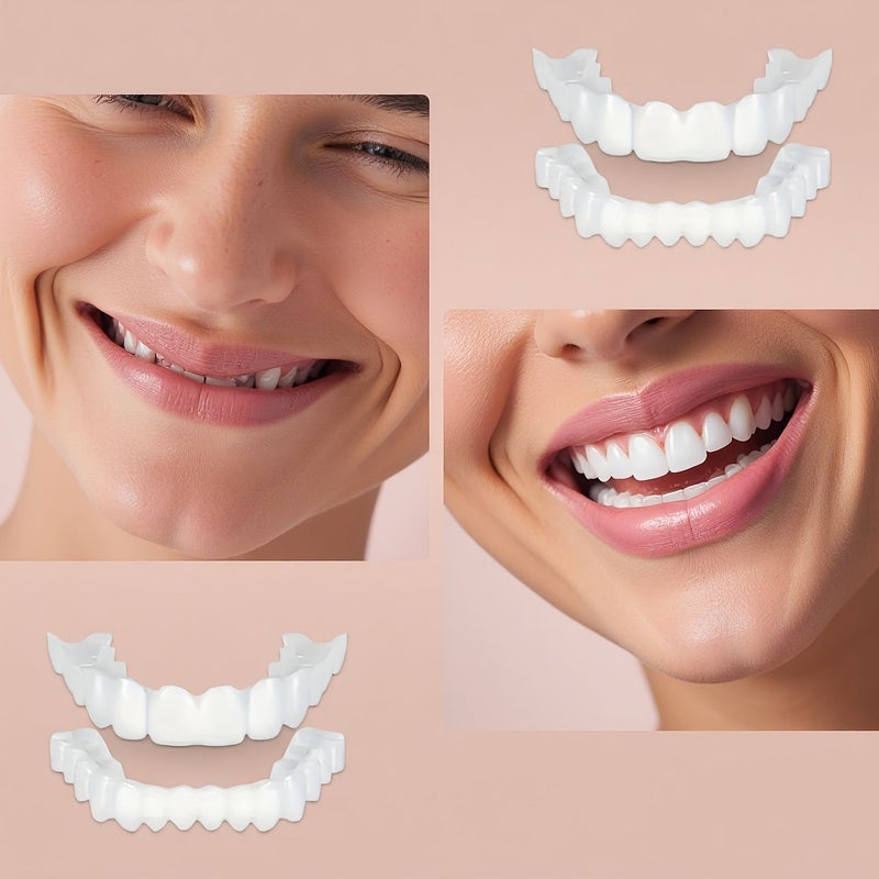 The 8 Piece Set Includes 2 Upper Teeth 2 Lower Teeth And 4 Auxiliary Materials Temporary Cosmetic Dental Veneer Kit Easy Snap On Overlays For A Perfect Smile Upper And Lower Teeth Ideal Gift For Valentine s Day Mother s Day And Father s Day - Image 1