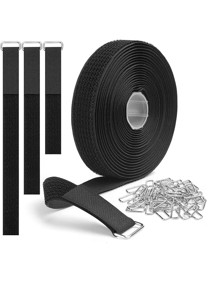 S-TOP Adjustable Nylon Cable Straps, Cut-to-Length with 25 Metal Buckles, Black, 16.4ft - Image 1