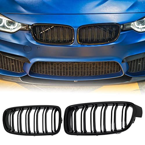 BILLDIO F30 Grille - Front Kidney Grille Double Slats Glossy Black Compatible with 2012-2018 BMW 3 series F30 F31 320i 328i 328d 330e 330i 335i 340i 328i,BMW F30 Black Kidney Grille - Image 1