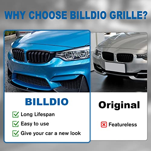 BILLDIO F30 Grille - Front Kidney Grille Double Slats Glossy Black Compatible with 2012-2018 BMW 3 series F30 F31 320i 328i 328d 330e 330i 335i 340i 328i,BMW F30 Black Kidney Grille - Image 5