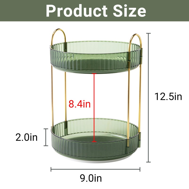 Asayuee 360 Rotating Makeup Organizer for Vanity,2 Tier Large Capacity Skincare Organizers,Bathroom Counter Organizer, Spinning Perfume Organizer & Vanity Organizer (Green-2 Tier) - Image 2