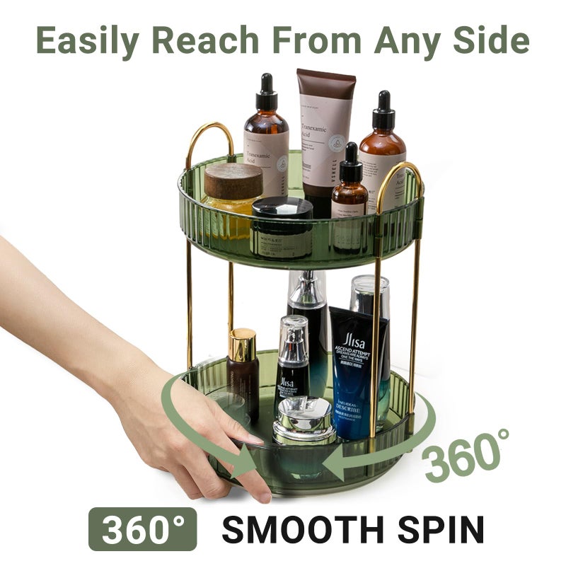 Asayuee 360 Rotating Makeup Organizer for Vanity,2 Tier Large Capacity Skincare Organizers,Bathroom Counter Organizer, Spinning Perfume Organizer & Vanity Organizer (Green-2 Tier) - Image 3