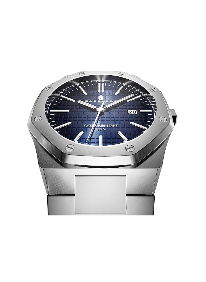 Sapphero ساعات رجالية 30 متر مقاومة للماء ساعات للرجال ساعة فضية من الفولاذ المقاوم للصدأ حركة كواتز يابانية أنالوج ثمانية الأضلاع تصميم بسيط فاخر كلاسيكي موضة ساعات معصم للرجال هدايا للرجال - Image 2