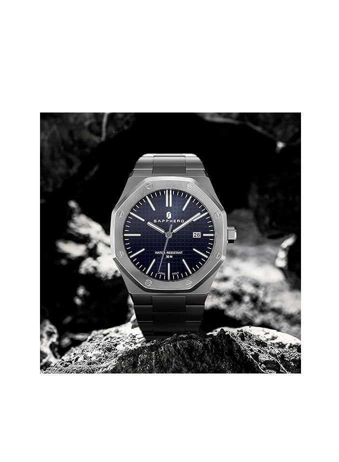 Sapphero ساعات رجالية 30 متر مقاومة للماء ساعات للرجال ساعة فضية من الفولاذ المقاوم للصدأ حركة كواتز يابانية أنالوج ثمانية الأضلاع تصميم بسيط فاخر كلاسيكي موضة ساعات معصم للرجال هدايا للرجال - Image 4