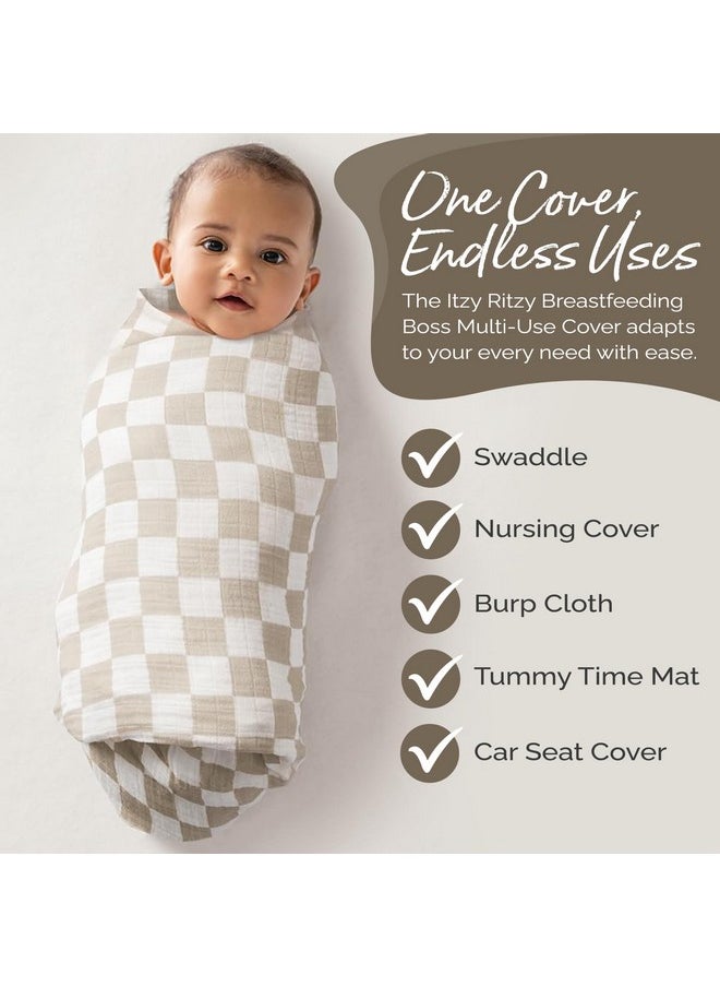 Itzy Ritzy Itzy Ritzy Breastfeeding Boss Multi-Use Cover - A Nursing Cover, Swaddle, Car Seat Cover, Tummy Time Mat & Burp Cloth All in One - Made of Soft Muslin Fabric & Measures 47” x 47” (Checkerboard)  - Image 3